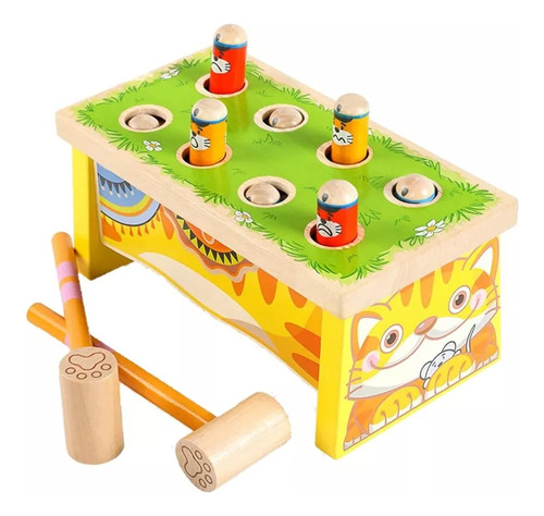 Juego De Topo De Descarga En Madera Con 2 Martillos Infantil