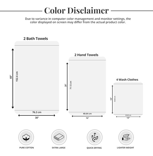 Juego De 8 Toallas Tens Towels, 2 Toallas De Baño Extragr...