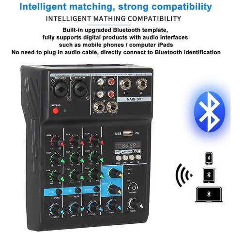 Imagen 2 de 6 de Mezclador De Audio Profesional 4 Canales Usb Bluetooth