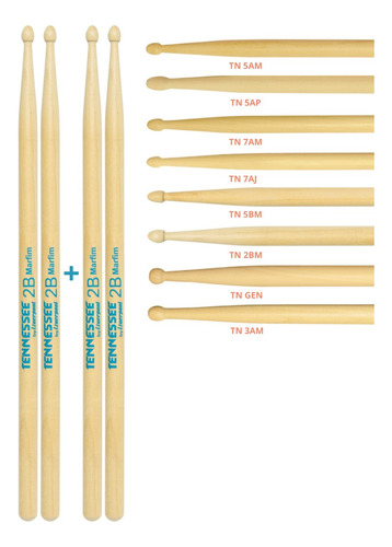 Kit 2 Pares Baqueta Gen Tennessee Marfim P.madeira Liverpool