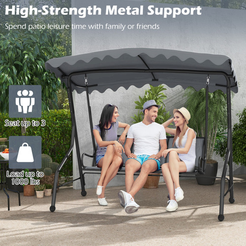 Columpio Para Exterior De 3 Plazas Toldo Ajustable Gpl Gris