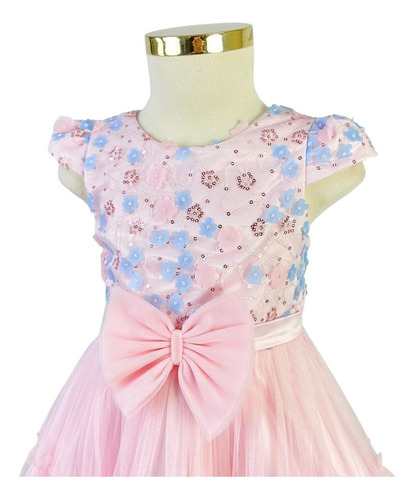 Vestido De Festa Infantil Rosa Tule Petit Cherie 22146 B.e.