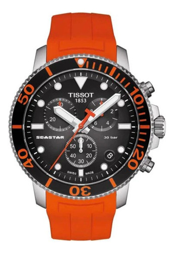 Relógio masculino Tissot Analog T1204171705101 Cor da pulseira: laranja, cor do bisel, preto, cor de fundo, preto