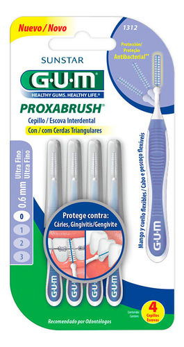 Cepillo Interdental Gum 0.6mm Proxabrush 1312 Ultra Fino 4u
