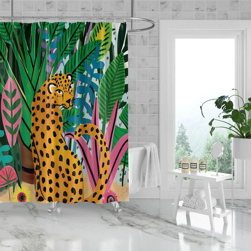 Cortina De Baño Diseño Leopardo 180x180 Cms