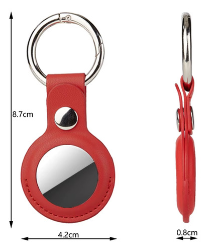 Capa De Couro Genuíno Para Air Tag - Chaveiro Vermelho