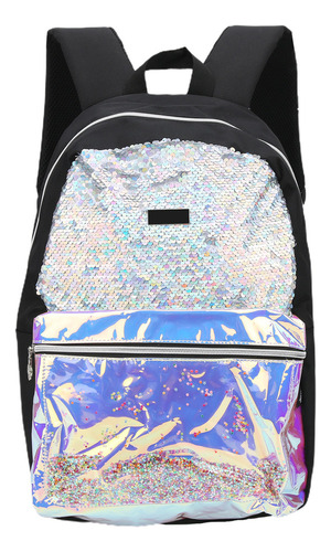 Mochila De Estudiante Negra Negra Con Lentejuelas, Decoració