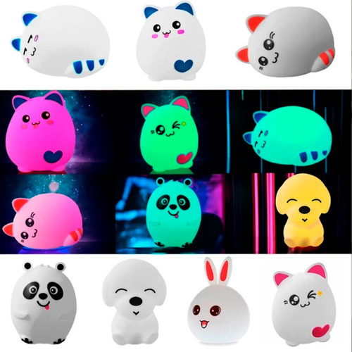 Lampara Velador Infantil Perro Silicona Multi Colores Led