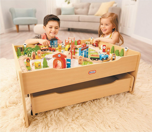 Pequeños Tikes Train De Madera Real Y Mesa Para Niños Con Má
