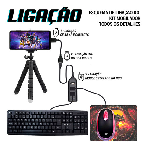 Mobilador De Freefire E Outros Jogos Kit Com Suporte Tripé