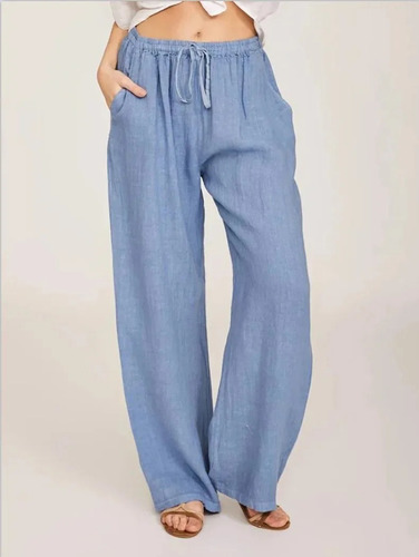 Pantalón De Algodón Y Lino Para Mujer, Cintura Elástica, Ext