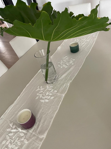 Caminos De Mesa Individual Doble Gasas Algodón Hojas 2,50 Cm Blanco Mitre
