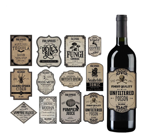 Etiquetas De Garrafas De Licor, Adesivos, 12 Peças, Adesivos
