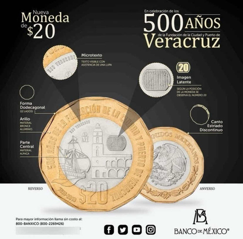 Moneda De $20 Fundación De Veracruz