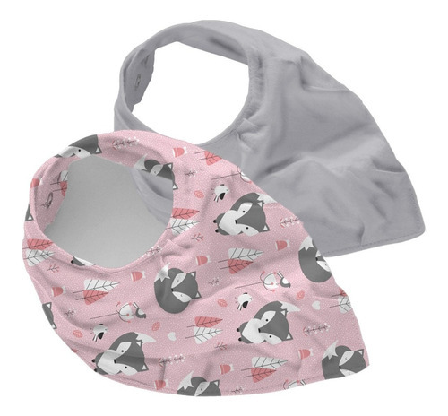 Babador Bebê Tipo Bandana Em Malha 100% Algodão Kit 2 Peças Cor Cinza Rosa Raposa