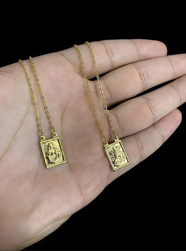 Escapulario de San Jorge y Jesús, chapado en oro de 18 quilates