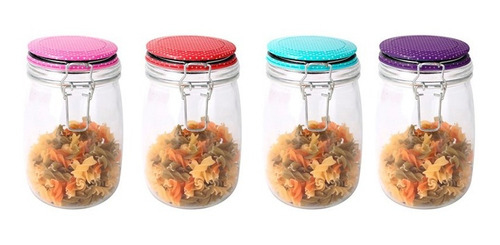 Frasco Vidrio Tapa Clip Metal Colores 11x11x22cm Alto.
