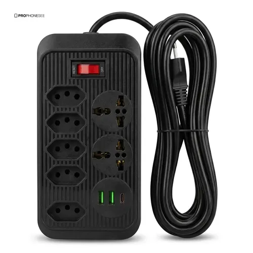 Extensão Elétrica 5 Tomadas 2 USB 1 Tipo C