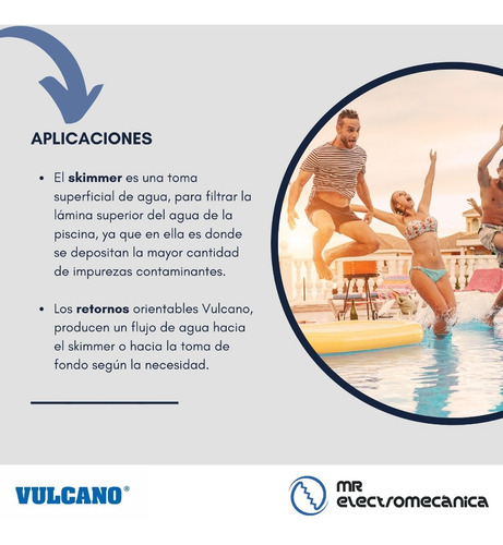 Imagen 3 de 10 de Kit Pileta Hormigon Vulcano: Skimmer 20 Cm. + Accesorios