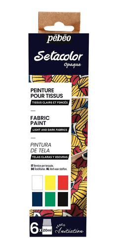 Kit Pintura Telas 6 Colores Pebeo Setacolor 20ml Opacos