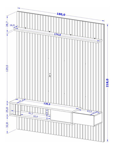 Painel para TV até 75 Polegadas Ripado com 1 Gaveta e Nicho Multimóveis CR45288 Naturalle/Off White