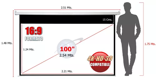 Cuánto mide una pantalla de 100 pulgadas en centímetros?​