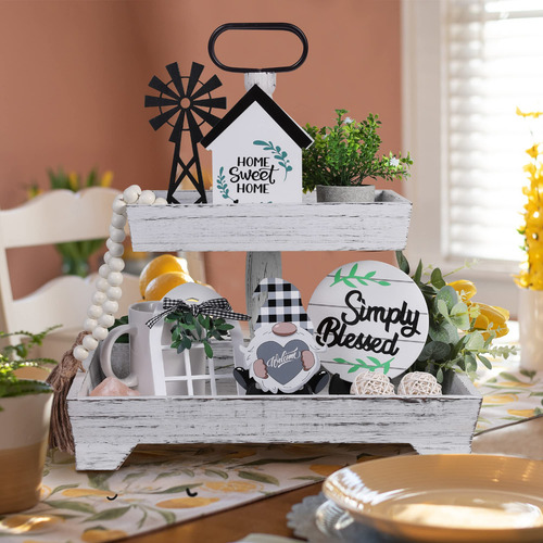 Soporte Bandeja Madera De Mesa Decoracion Rustica Blanco