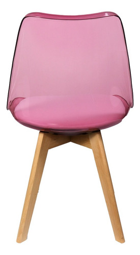 Kit 4 Cadeira Leda Synk Acrilico Pés Madeira Mesa Jantar Top Assento Rosa