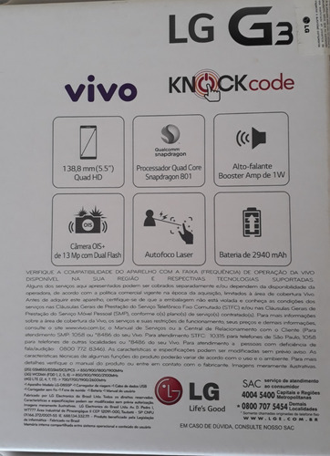 Telefone Celular LG G3 D855p Em Ótimo Estado. Leia Tudo!!!