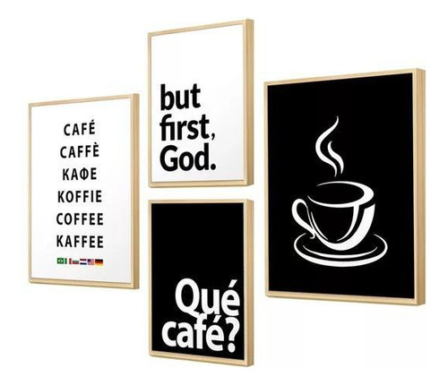 Kit 4 Quadros Frases Café Cozinha 30x40cm E 20x30cm