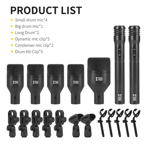 Xtuga Di7 Kit 7 Micrófonos Dinámicos Para Batería Y Voces
