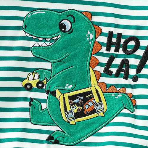 Conjunto De Sudadera Niño Con Diseño De Dinosaurios Y Rayas Verde Limón 2-3 Años