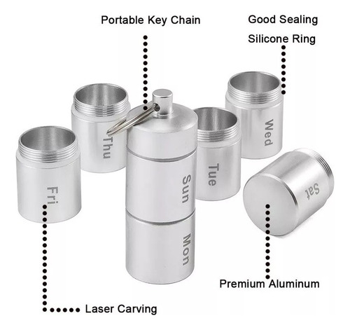 Caja De Medicamentos Portátil De Aluminio Con Llavero
