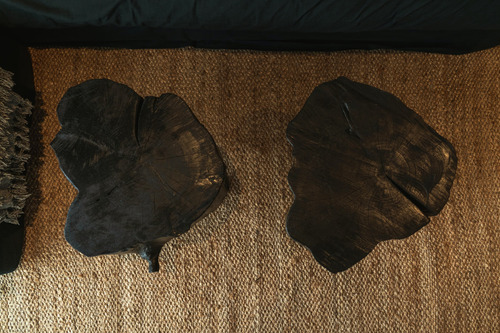Mesa Ratona De Rodaja De Madera Negra Y Patas Hierro X 2 Un Negro