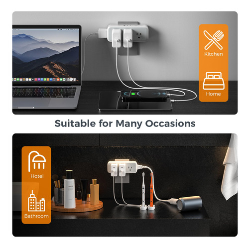 Extensor De Enchufes MĂșltiples Tessan Con 5 Enchufes Y 3 Usb