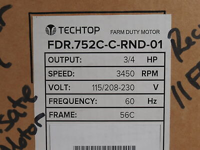 Techtop 3/4hp 3450rpm 115/208-230v 56c Tefc 60hz New Aaj