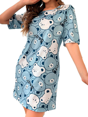 Pijama Dormir Casual Con Estampado De Oso Para Mujer