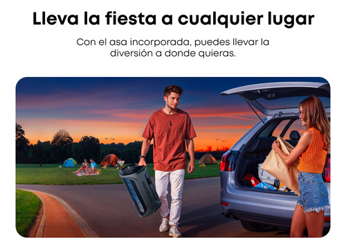 Bocina Bluetooth Soundcore Rave 3S 160 w Con Karaoke 2 Micrófonos Eliminación de Voz Ai Reverb Luces Led y 12h Batería Portátil Para Casa O Jardín Color Negro