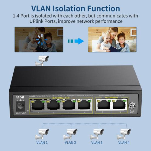 Conmutador Poe Ethernet De 6 Puertos Dbit Con 4 Puertos Poe+