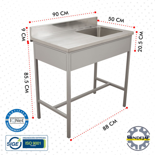 Mesa Pasteur Con Tarja 100% Acero Inoxidable Marca Mindejal