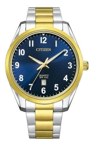 Reloj Citizen Silver&gold Original Hombre E-watch Color De La Correa Plateado/dorado Color Del Bisel Dorado Color Del Fondo Azul