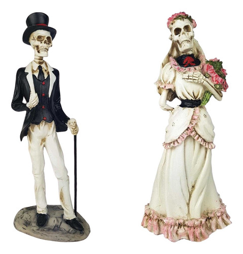 Noivo Noiva Cadáver Esqueleto Casal Crânio Casamento Resina