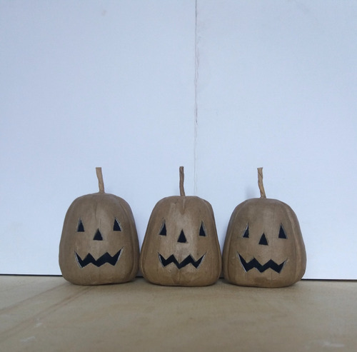 3 Calabazas Artesanales Halloween Rústicas Papel Mache
