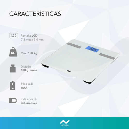 Imagen 4 de 5 de Balanza Digital Personal Nictom Bp02 Blanco, Hasta 180 Kg