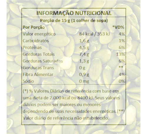 Semente De Abóbora Crua Original Sem Casca Sem Sal - 500g