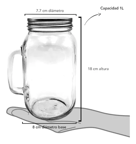  Juego de 3 tarros de vidrio con tapa (1 litro