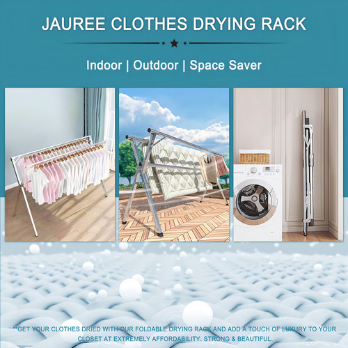 Jauree Perchero De Secado De Ropa, 2.4 M, De Acero Inoxidable, Ajustable Y Plegable, Ahorra Espacio, Para Interiores Y Exteriores, Con Ganchos Resistentes Al Viento