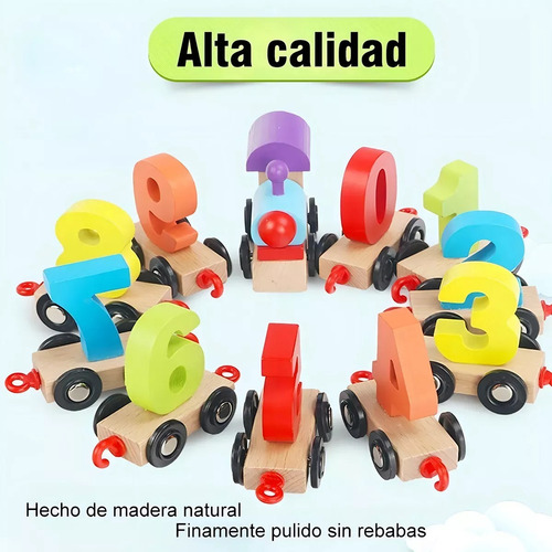 Juguete Didáctico Montessori De Tren Con Números De Madera