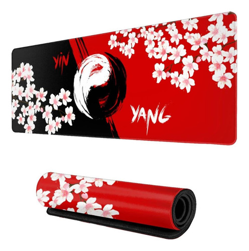 Alfombrilla De Ratón Japonesa Roja Y Negra Con Flor De Xl, X Rojo Japonés Y Negro Con Flor De Cerezo.