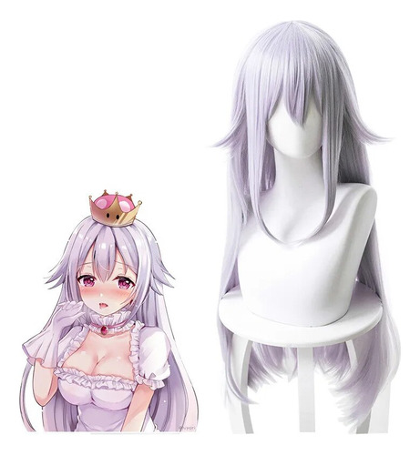 Peluca Booette King Boo Larga Plateada Para Cosplay Mario